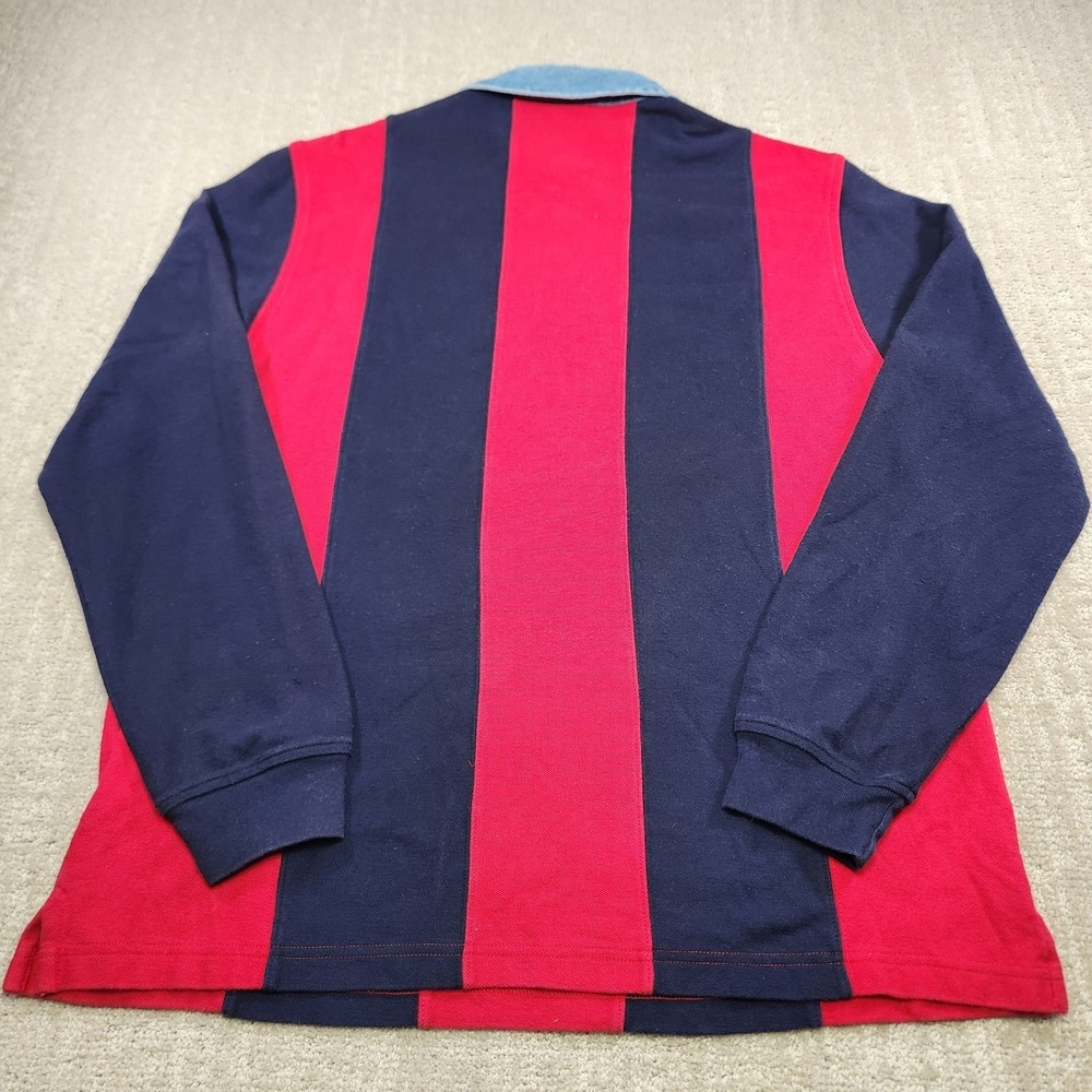 Vintage Lands End Rugby Shirt Men‎ Large Denim Chunky Vertical Striped Blue Red - Picture 5 of 9